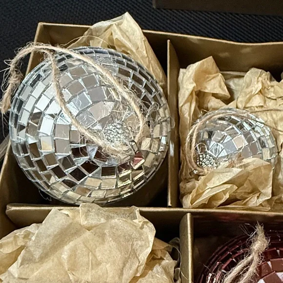 Crate&Barrel Rosy Red, Silver, Pink Disco Ball Ornaments Set 12 - Picture 14 of 14